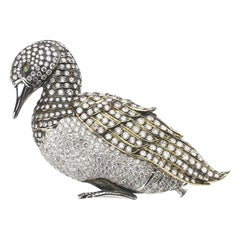 Modern Diamond, Platinum and Gold Duck Brooch, circa 2000