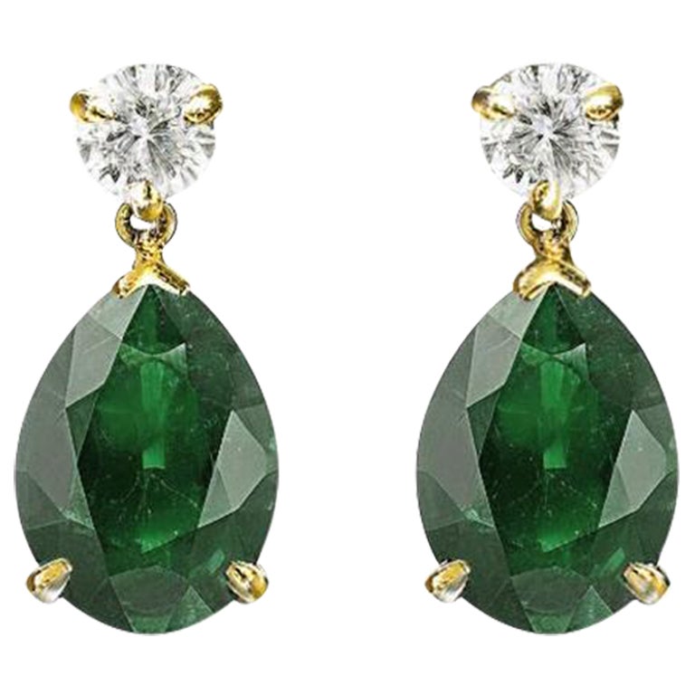 Eighteen Karat Yellow Gold Stud Drop Earrings with Tourmalines and Sapphires