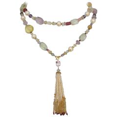 Marina J. Pearl Multi-Gemstone Gold Long Lariat Necklace