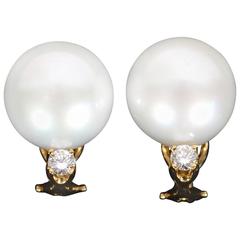 LargeSouth Seas Pearl Diamond Gold Earrings 3