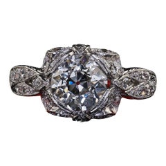 Antique Edwardian Platinum Old Euro Cut Butterfly Motif Engagement Ring - GIA