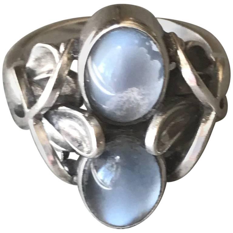 Georg Jensen Sterling Silver Ring No 48 with Moonstone by Henry Pilstrup
