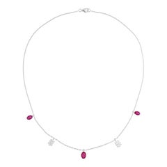 Collar de piedras preciosas de rubí natural SI/H Diamante ovalado Joyas de oro blanco de 14 quilates
