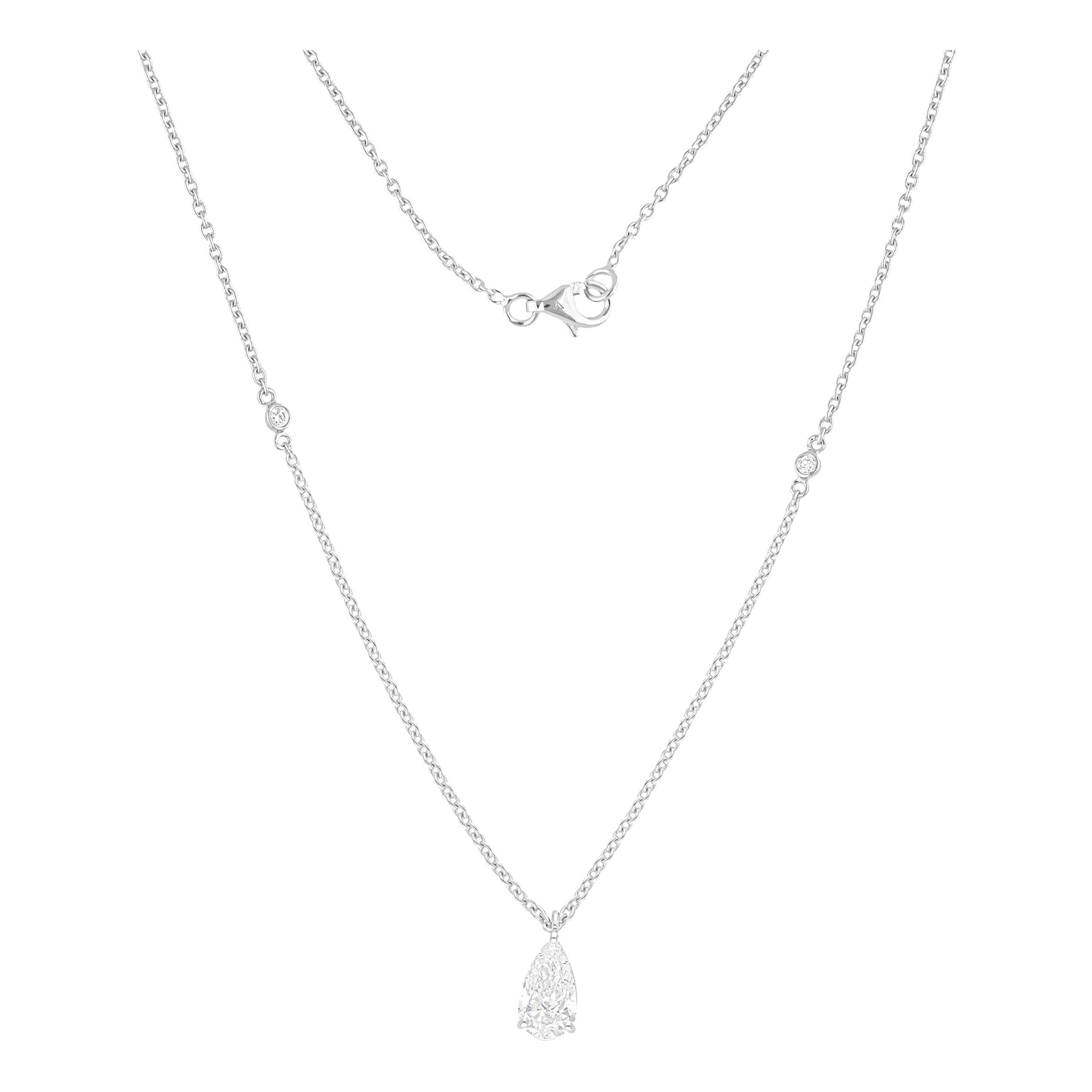 1.10 Carat SI/H Pear Brilliant Cut Diamond Necklace 14 Karat White Gold Jewelry