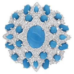 Bague cocktail en or blanc 14 carats avec turquoise véritable SI/H diamants