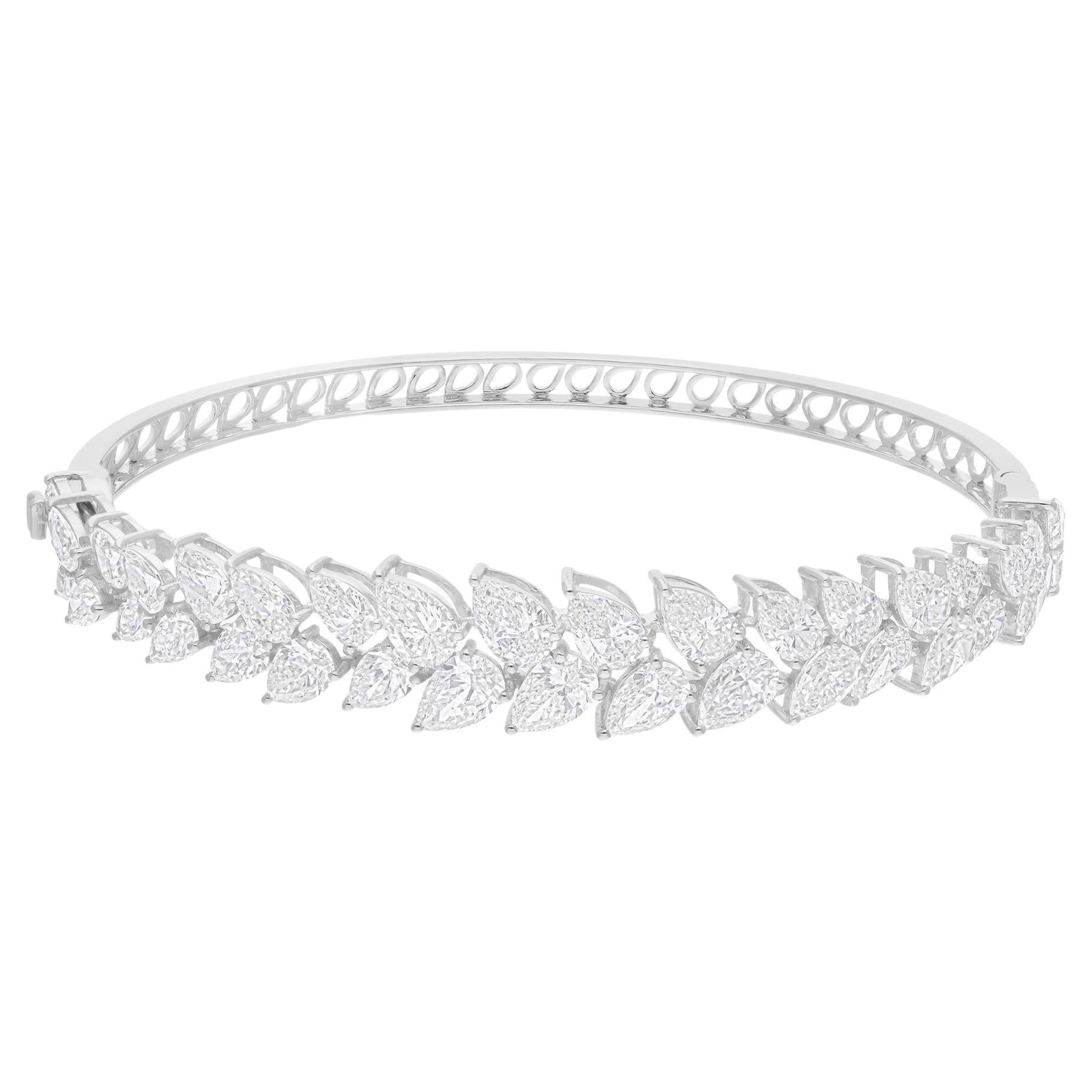 9.05 Carat SI/H Pear Brilliant Cut Diamond Bangle Bracelet 14 Karat White Gold