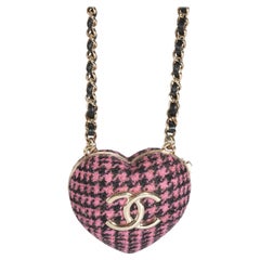 Gold Plated Chanel 2022 Tweed Heart Locket Necklace