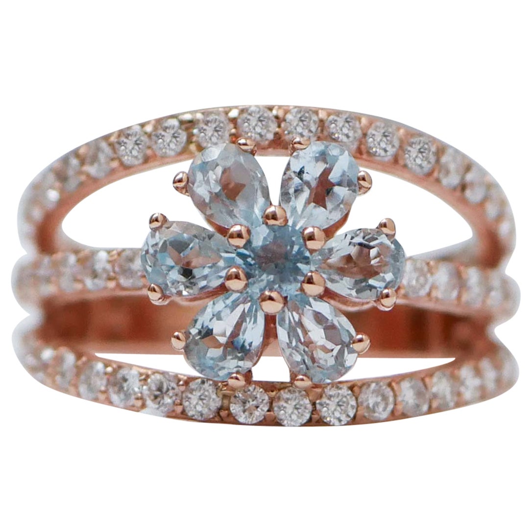 Aquamarine, Diamonds, 18 Karat Rose Gold Ring.