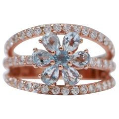 Aquamarine, Diamonds, 18 Karat Rose Gold Ring.
