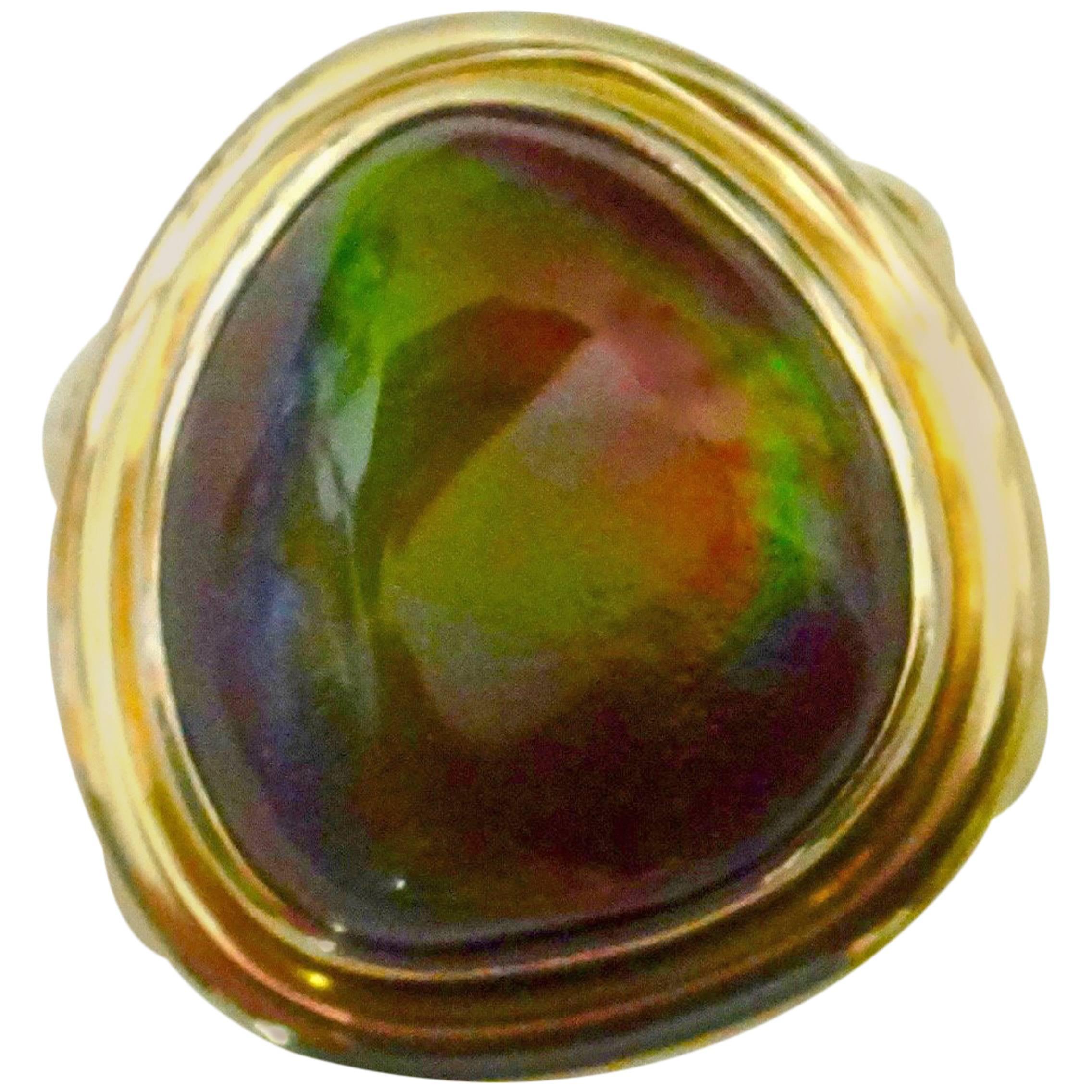 Michael Kneebone Mexican Fire Agate 18 Karat Gold Ring For Sale