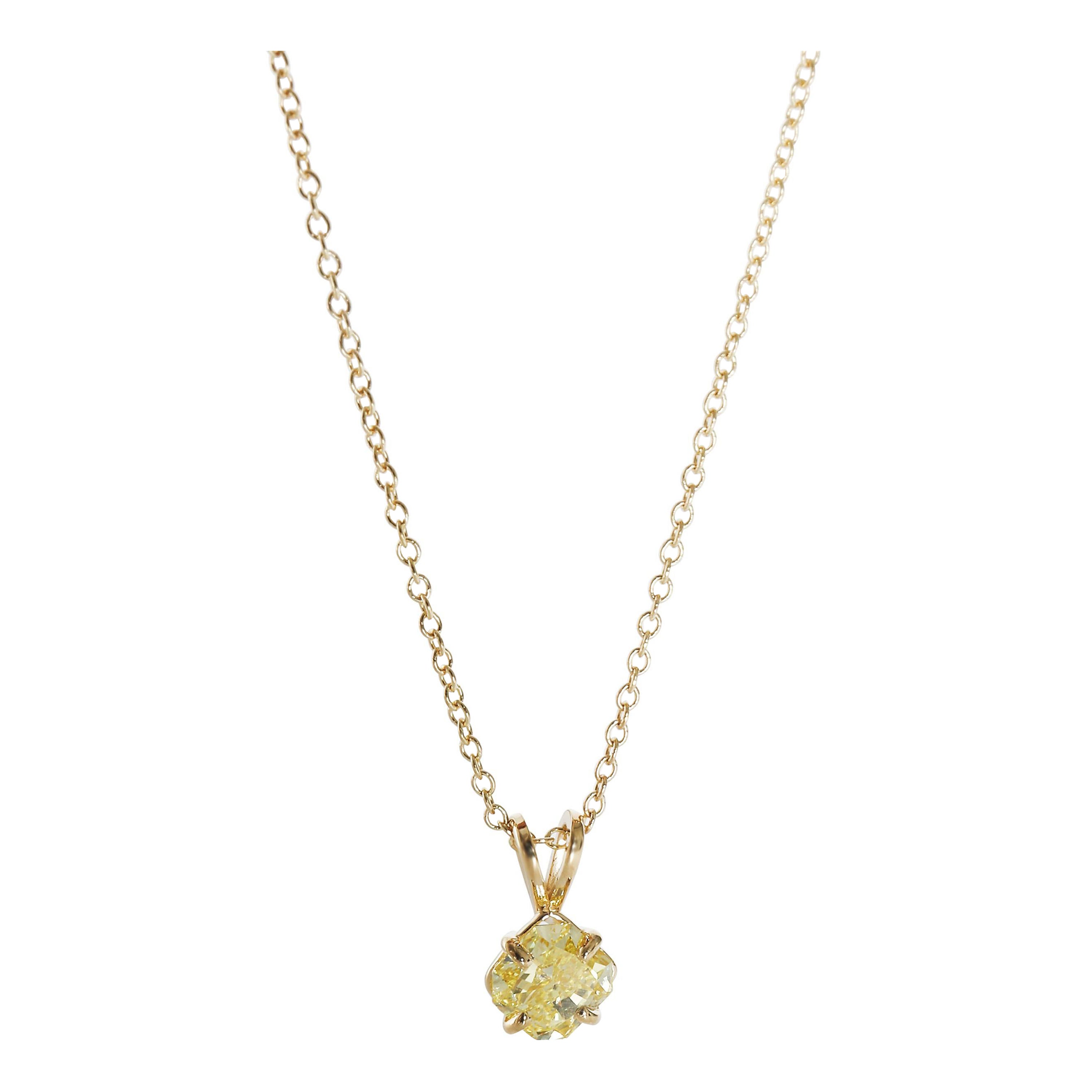 Fancy Intense Yellow Diamond Solitaire Pendant in 14K Yellow Gold SI2 1.01 CT