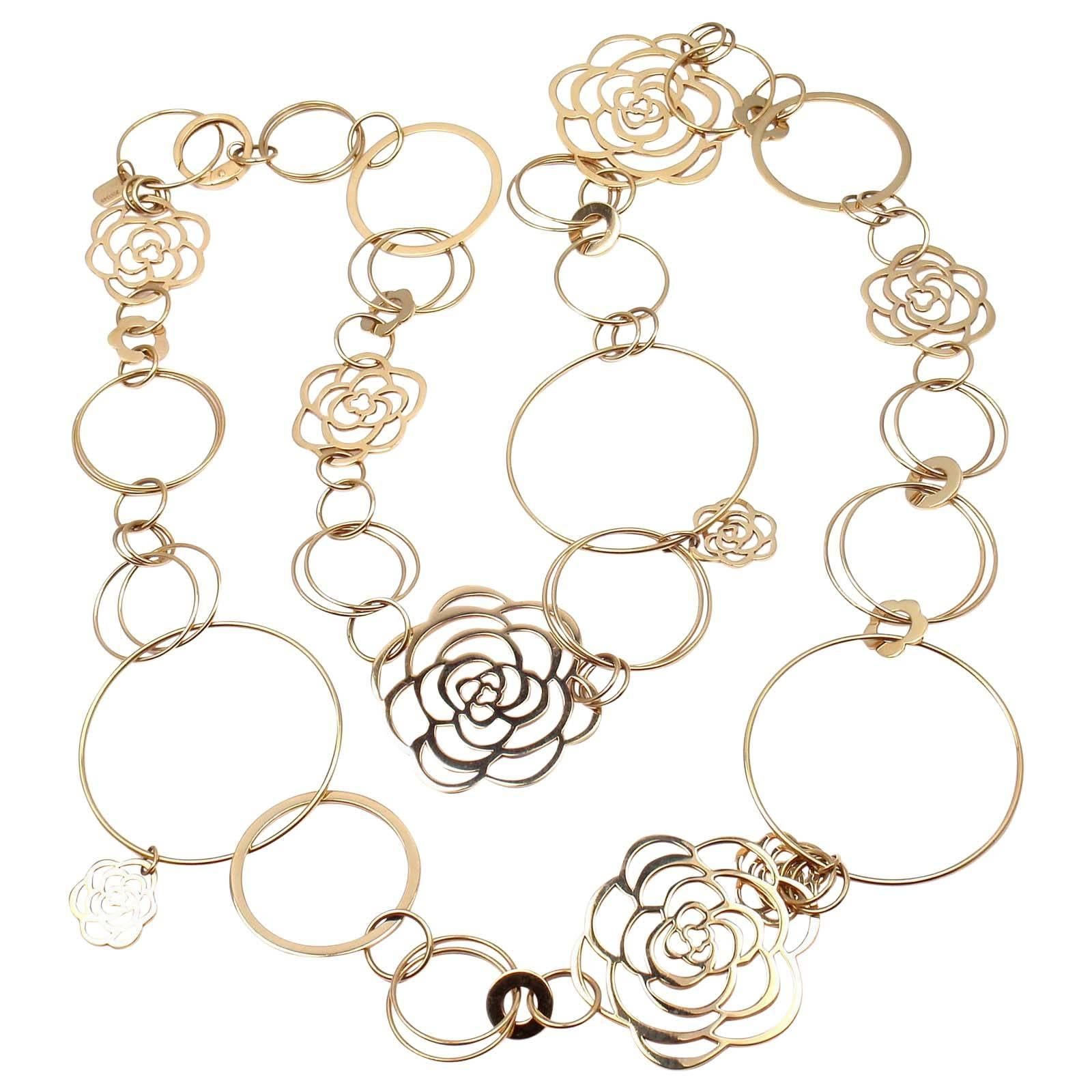 Chanel Camélia Camellia Sautoir Flower Large Version Yellow Gold Link Necklace
