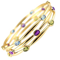 Julius Cohen 18 Karat Gold and Peridot, Amethyst or Aquamarine Bangle Bracelets