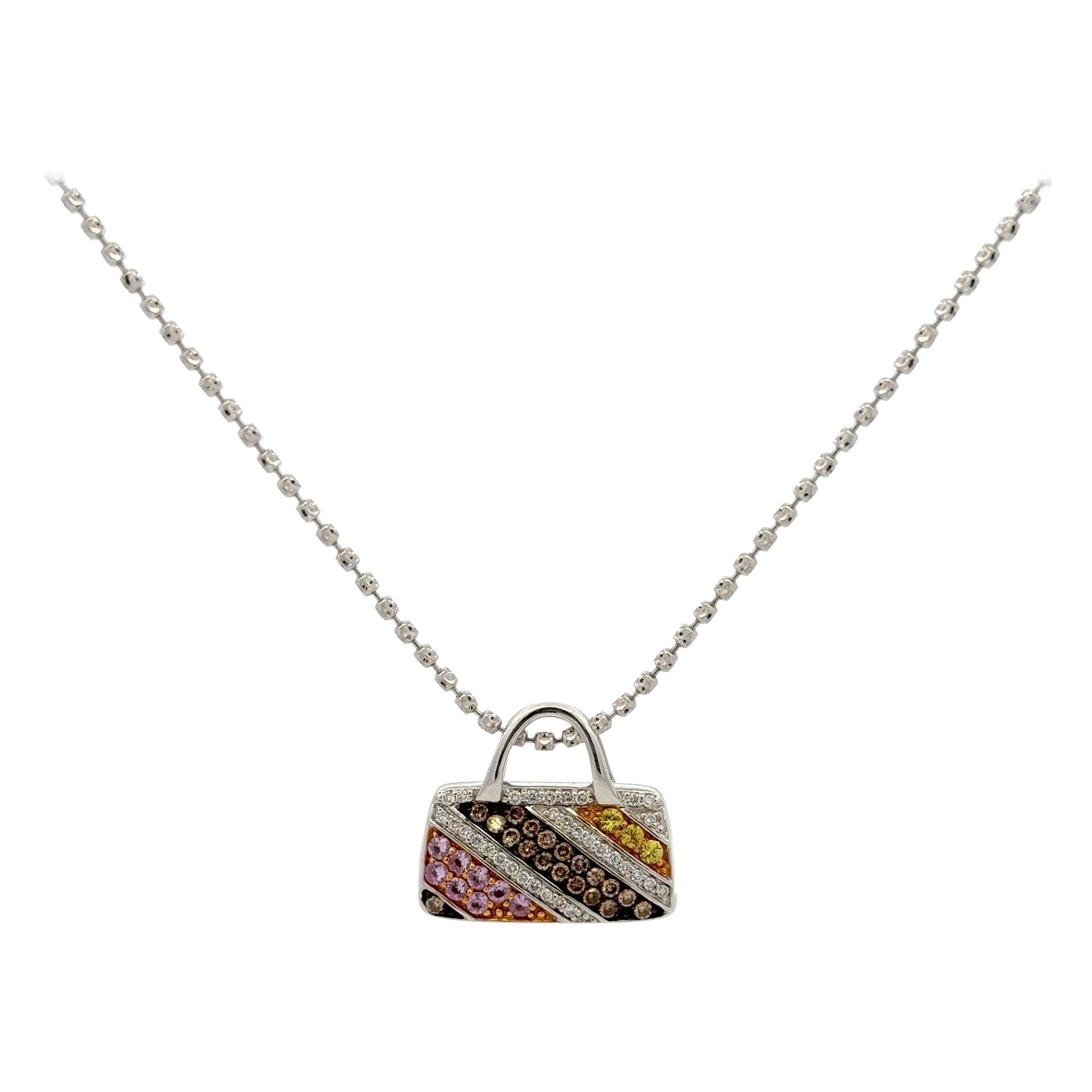 Ciondolo con diamante e zaffiro multicolore in oro bianco 18 carati 0,95 carati in vendita