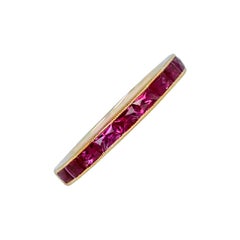 0.85ct French Cut Natural Ruby Wedding Band, 18k Yellow Gold