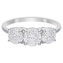 Real 2.09 Carat SI/H Three Round Brilliant Cut Diamond Band Ring 14k White Gold