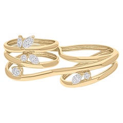 0,7 Karat Marquise Runder Diamant-Doppel Finger-Ring 14 Karat Gelbgold Schmuck