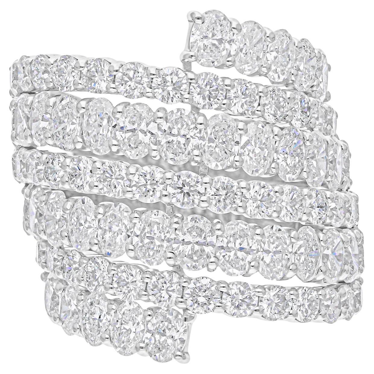 Anillo en espiral con diamante brillante ovalado SI/H natural de 6,8 quilates Joyas de oro blanco de 14k