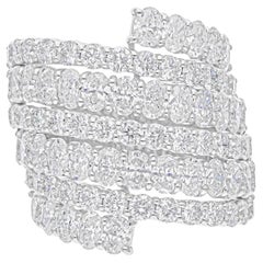 Bague en or blanc 14 carats avec diamants ovales brillants naturels de 6,8 carats SI/H