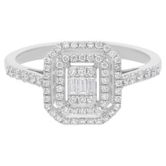 0.52 Carat SI/H Baguette Round Diamond Halo Ring 14 Karat White Gold Jewelry