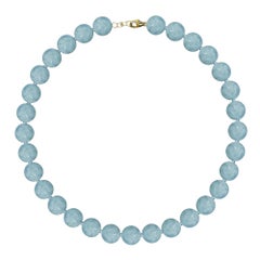 Aquamarine Bead Necklace 14 Karat Yellow Gold Lock Adjustable Extension