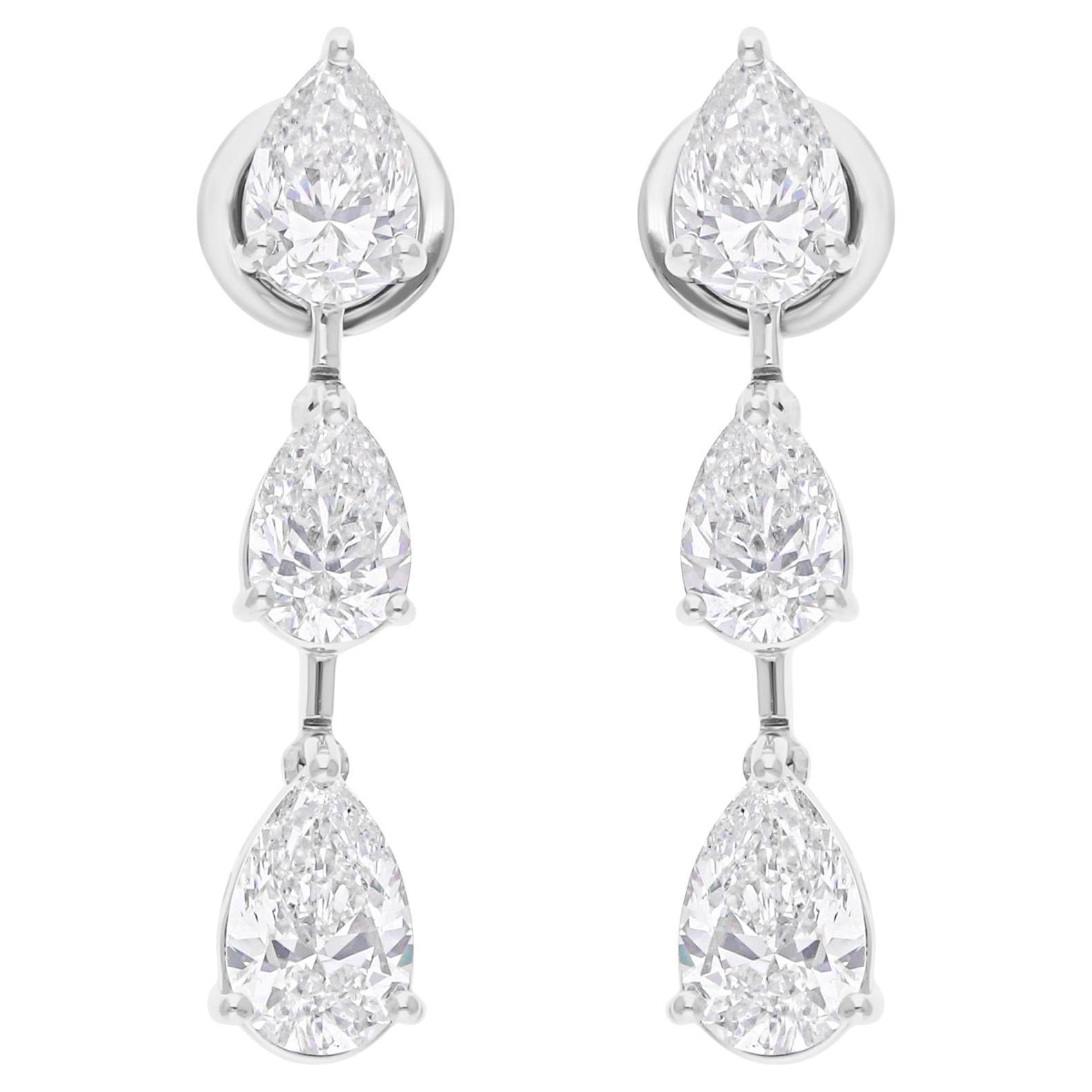 4.06 Carat SI/H Pear Brilliant Cut Diamond Dangle Earrings 14 Karat White Gold