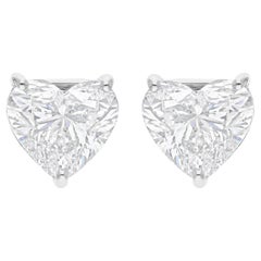 4.18 Carat SI Clarity HI Color Heart Diamond Stud Earrings 14 Karat White Gold