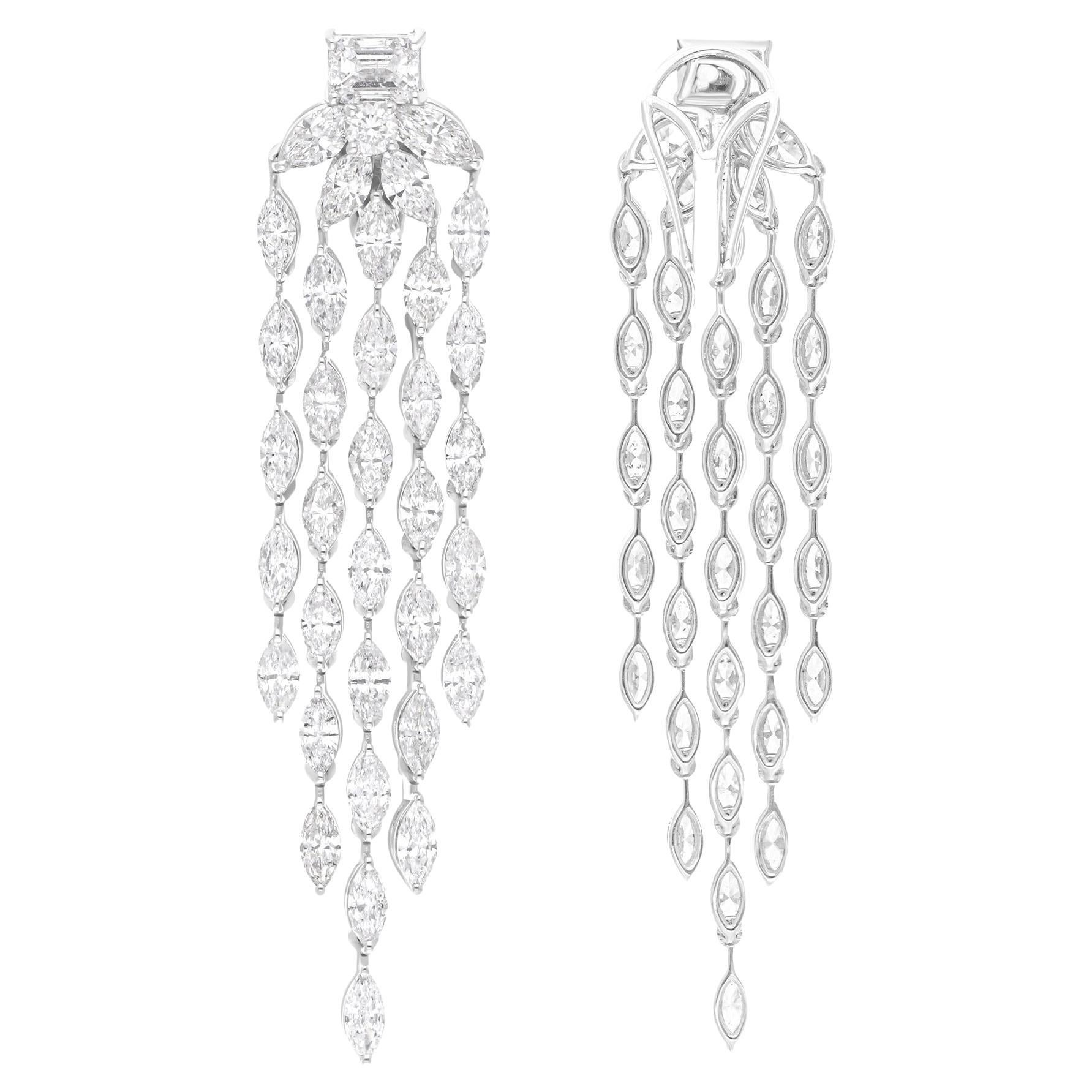 9.3 Carat SI/HI Marquise Diamond Chandelier Earrings 14 Karat White Gold Jewelry