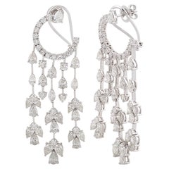 12 Ct. SI/HI Pear Diamond Crescent Moon Chandelier Earrings 14 Karat White Gold