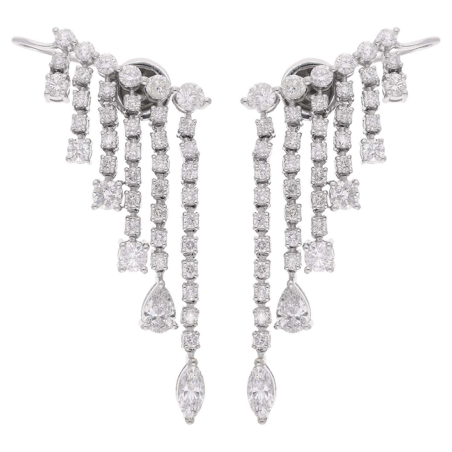 3.75 Carat Pear Marquise & Round Diamond Chandelier Earrings 14 Karat White Gold