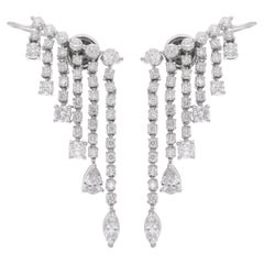 3.75 Carat Pear Marquise & Round Diamond Chandelier Earrings 14 Karat White Gold