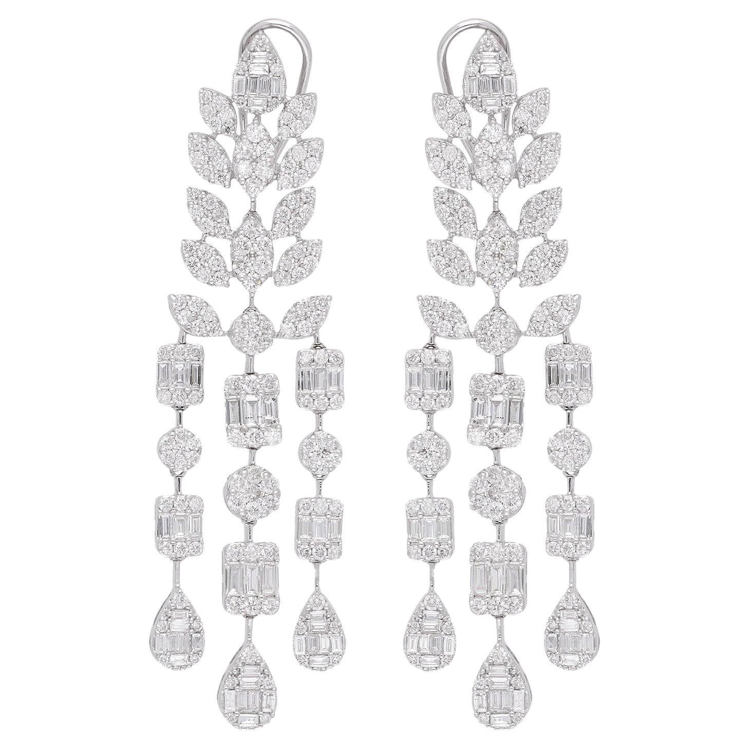 7.7 Carat Baguette Round Diamond Chandelier Earrings 14 Karat White Gold Jewelry