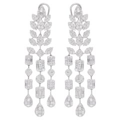 Pendientes araña de diamantes redondos baguette de 7,7 quilates Joyas de oro blanco de 14 quilates