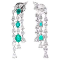Pendientes Araña Esmeralda de Zambia Diamante Joyas de Oro Blanco de 14 Kilates
