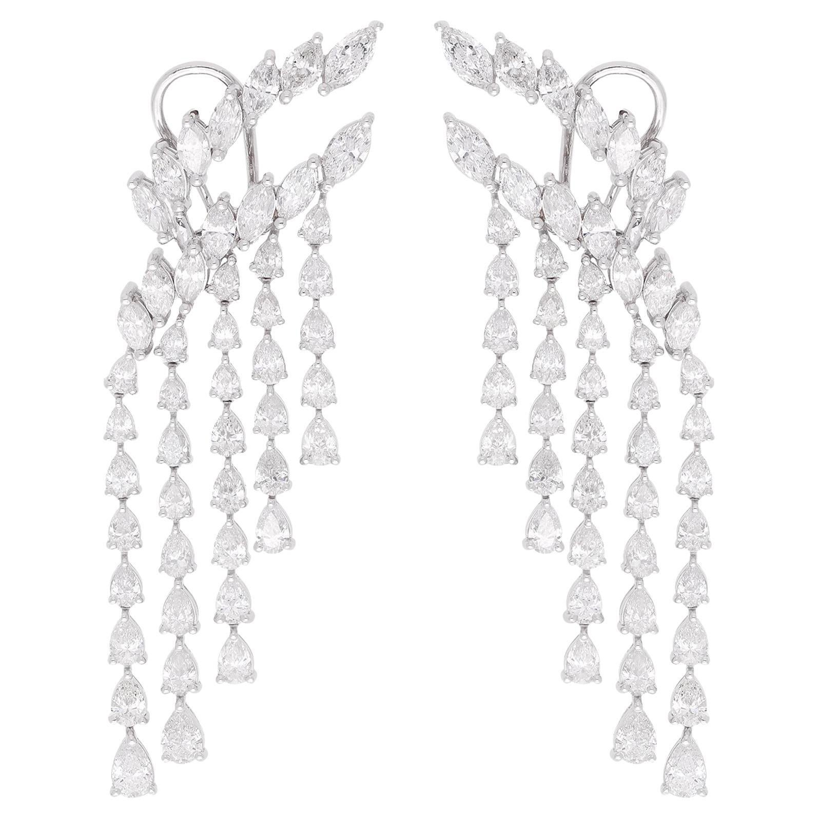 14 Ct. SI Clarity HI Pear & Marquise Diamond Jacket Earrings 14 Karat White Gold
