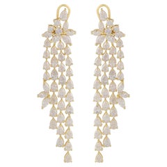 15.26 Carat SI/H Pear Diamond Chandelier Earrings 14 Karat Yellow Gold Jewelry