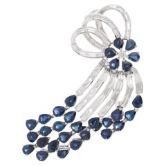 Unisex 3.52 CT Diamond and 15.40 CT Sapphire Exquisite Brooch in 18k White Gold
