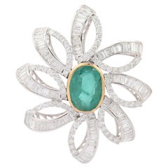 Spilla floreale con diamante reale da 7,25 CTW e smeraldo da 7,5 CTW in oro bianco massiccio 18 carati