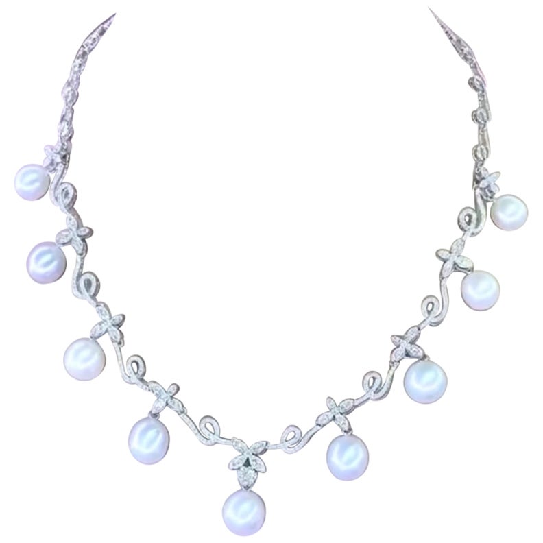 GIT Certified South Sea Pearls 3.20 Carat Diamonds 18K Gold Necklace
