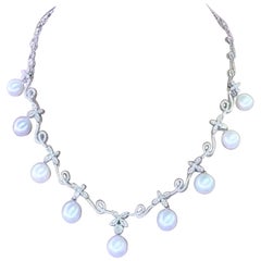 GIT Certified South Sea Pearls 3.20 Carat Diamonds 18K Gold Necklace