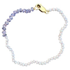 Bracciale di perline Perla bianca Tanzanite Filo di seta J DAUPHIN