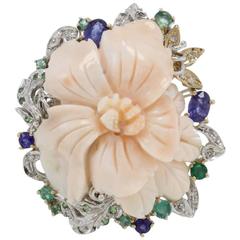 Luise Diamonds Emeralds Blue Sapphires Tsavorite Coral Cluster Ring 12