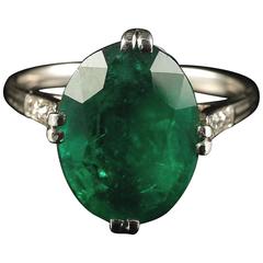 Antique Edwardian Emerald Diamond Ring Platinum 7.5 Carat Engagement Ring 2