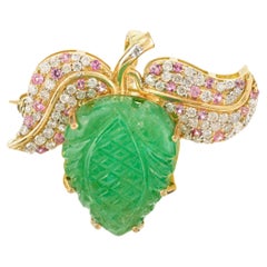 Unisex 8.88 Carat Emerald Diamond Brooch Wedding Gift in 18k Yellow Gold