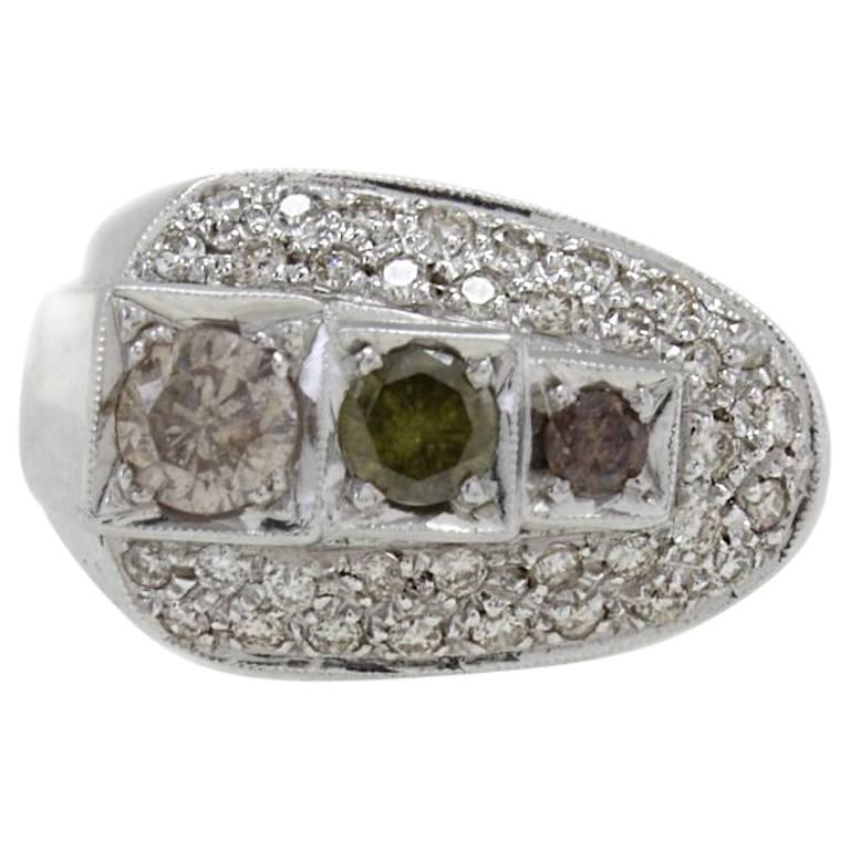 Or 18 carats  Bague cocktail de couleur fantaisie avec diamants blancs