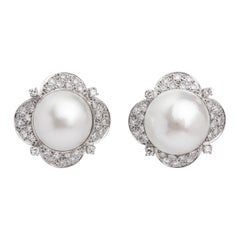 Pendientes de Diamante y Perla Mabe de Mitad de Siglo