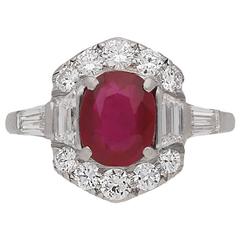 Art Deco Burmese Ruby and Diamond Ring, circa 1935 5