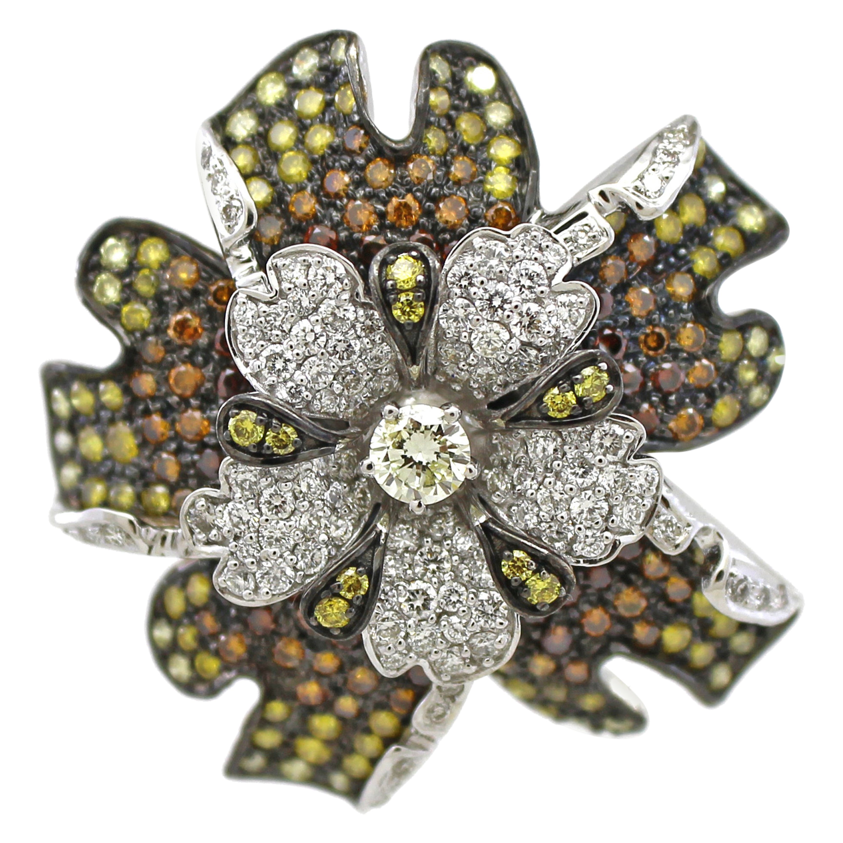 Natural Fancy Colour Diamond Floral Ring