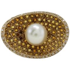 Luise Diamonds Yellow Topaz South Sea Pearl Cluster Ring Luise Diamonds Yellow Topaz South Sea Pearl Cluster Ring