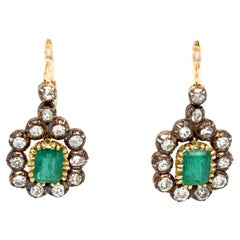 Pendientes de gota de oro con certificado victoriano de esmeralda y diamante, 1900